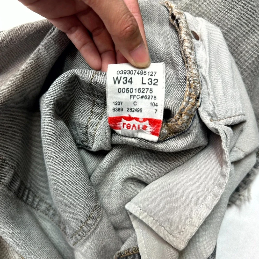 Vintage Y2K Levi's 501 Original Fit Jeans Mens 34x32 Gray Distressed‎ Button Fly
